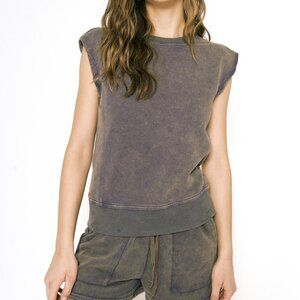 MYSTREE Vintage Washed Sleeveless Muscle Tee, Charcoal Gray Distressed Tank
